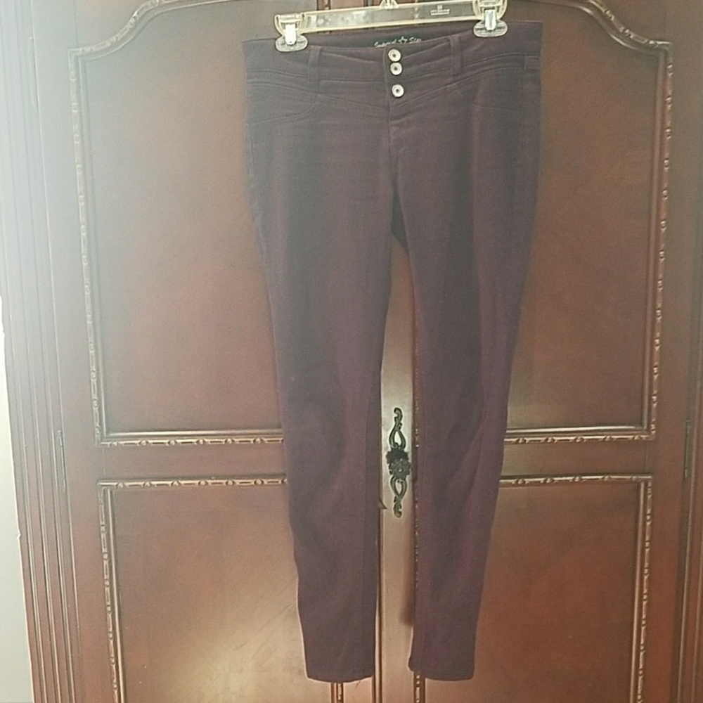 Plum colored jean-looking jeggings